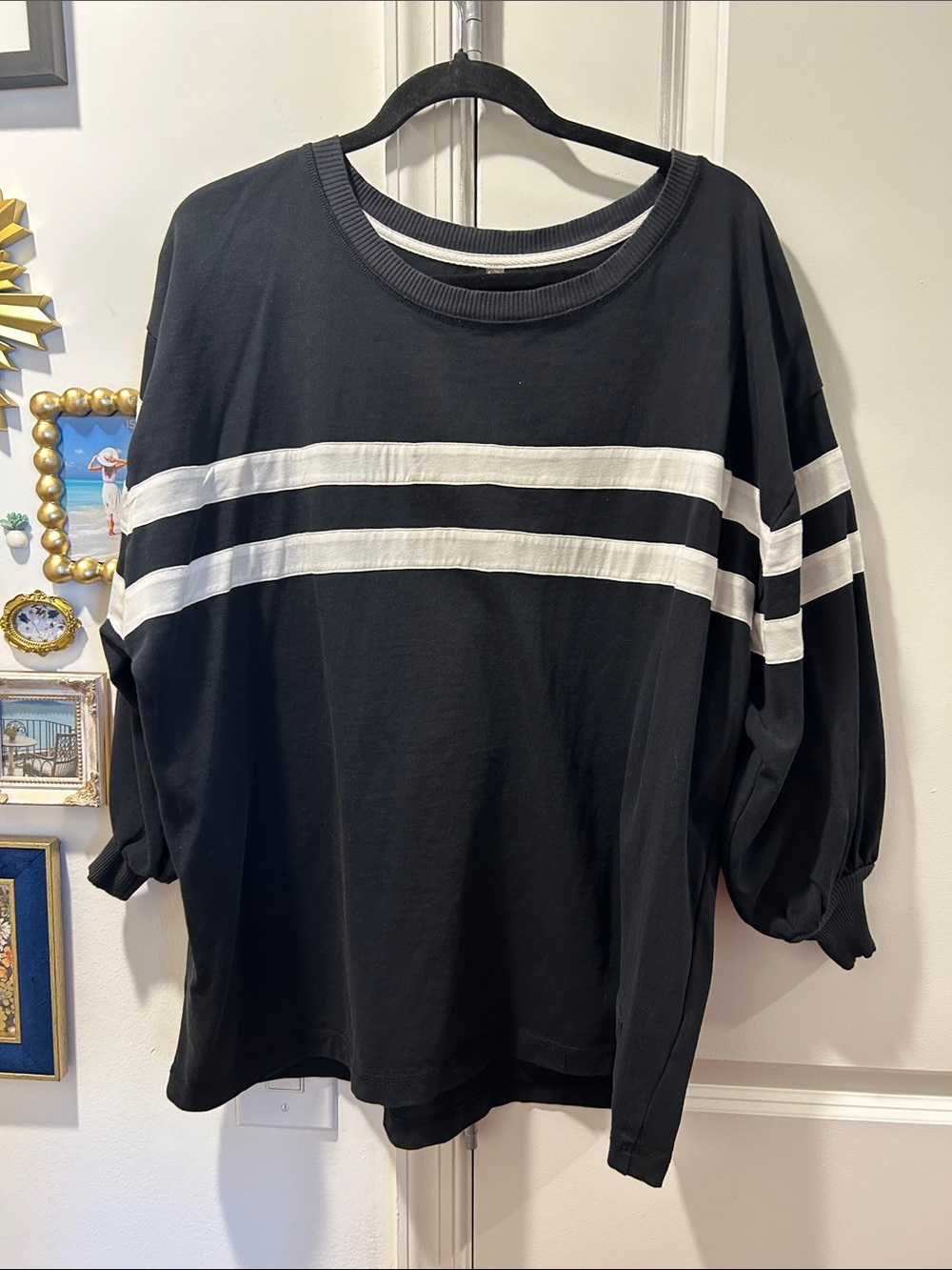 FP Movement by Free People Black Sweatshirt with White Double Stripes